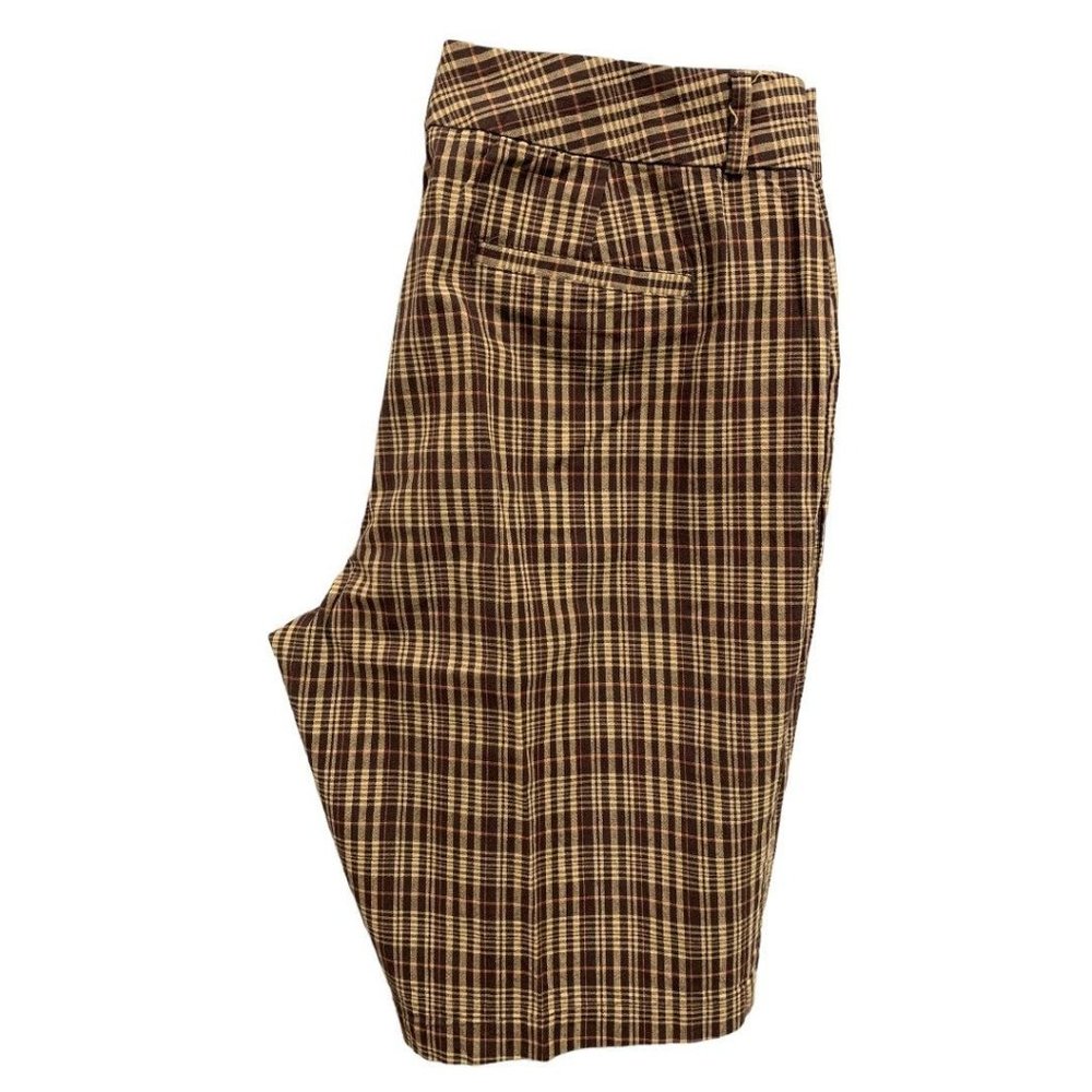 Size 10 Dockers Ideal Fit Women's Brown Plaid Chino Shorts Stretch Cotton